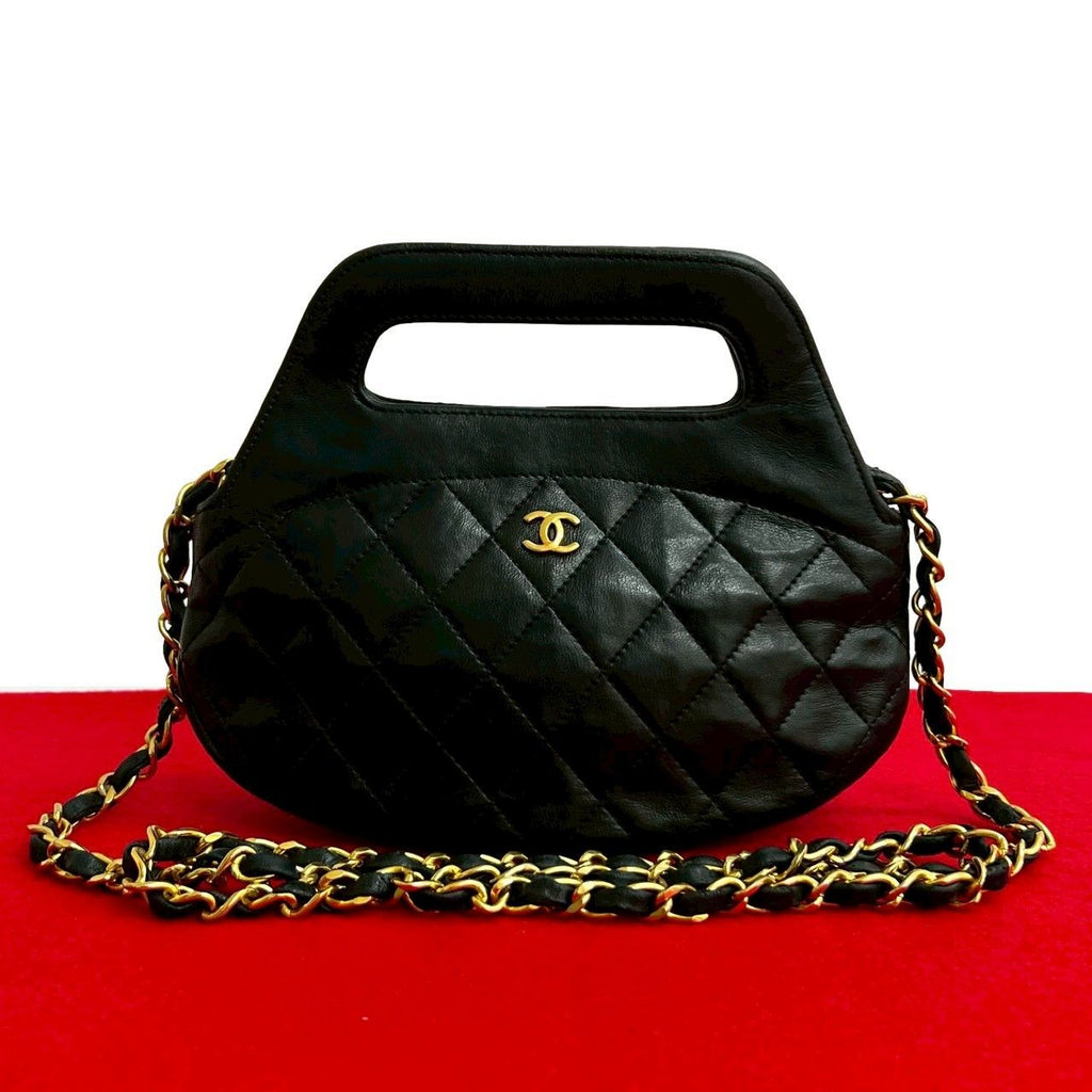 Chanel Vintage Quilted Coco Leather 2-Way Chain Shoulder Bag Black