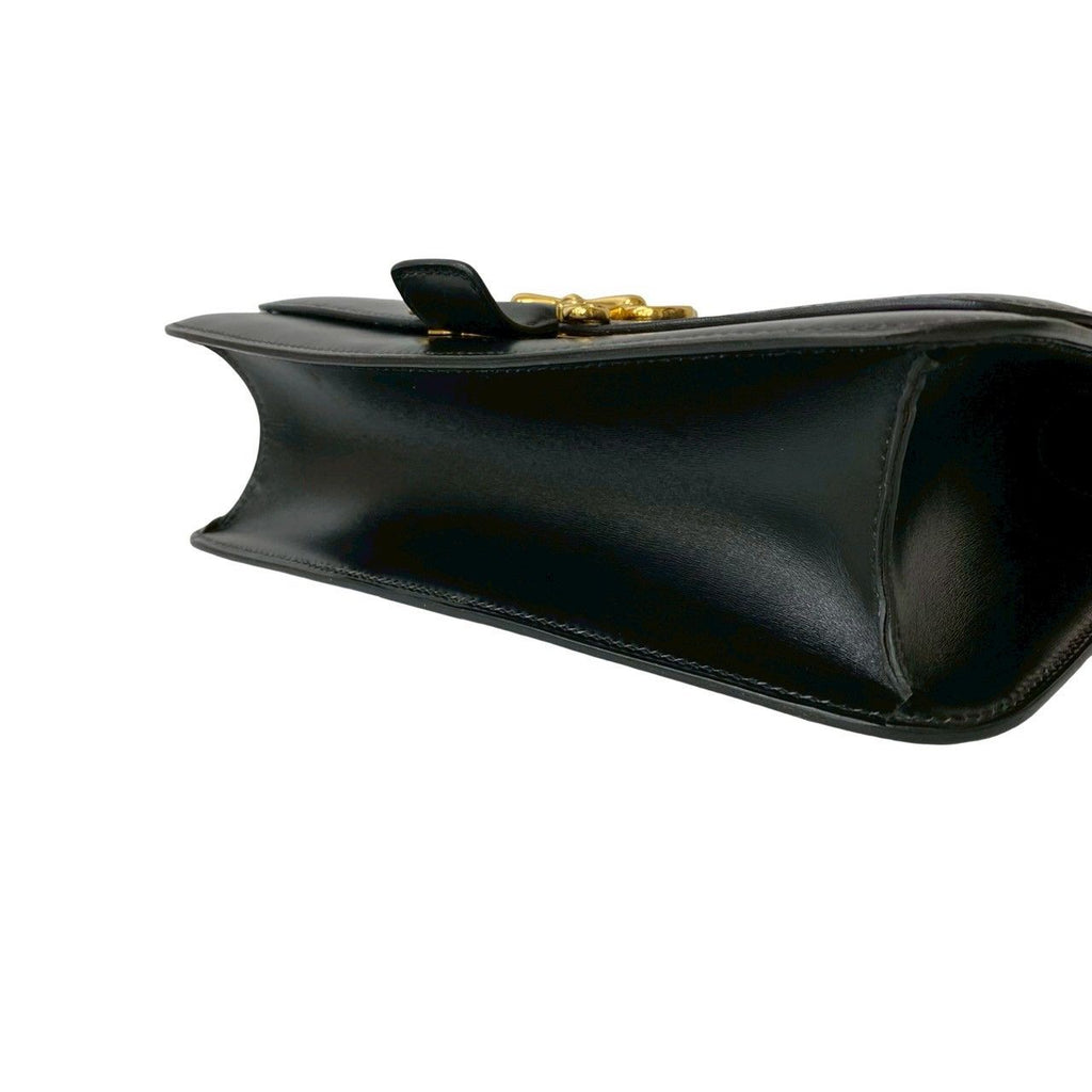 Hermes Vintage Sologne Box Calf Leather Shoulder Bag Pochette Black — view 8