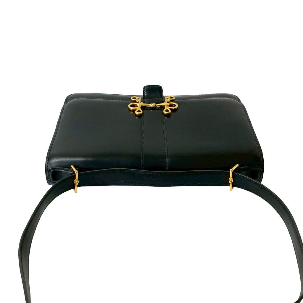 Hermes Vintage Sologne Box Calf Leather Shoulder Bag Pochette Black — view 4