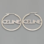 Celine Monochrome Strass Hoop Earrings Logo Crystal Rhodium Finish Brass Box