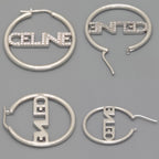 Celine Monochrome Strass Hoop Earrings Logo Crystal Rhodium Finish Brass Box — view 4