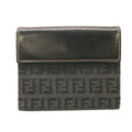 Fendi Bifold Wallet Zucca Pattern Khaki Black Leather