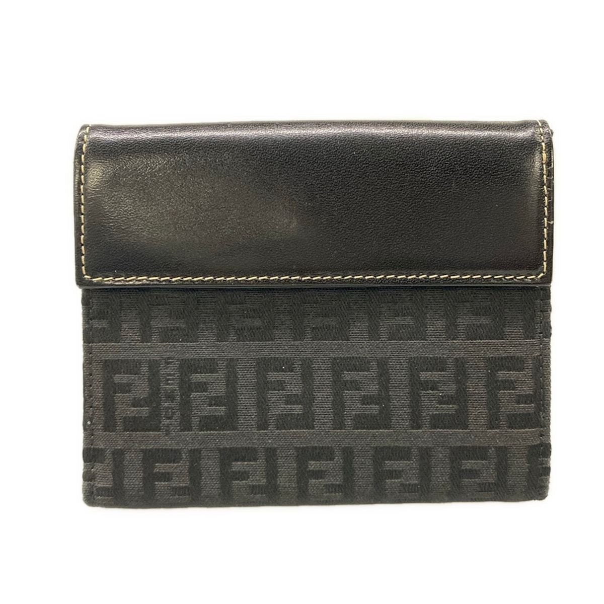 Fendi Bifold Wallet Zucca Pattern Khaki Black Leather