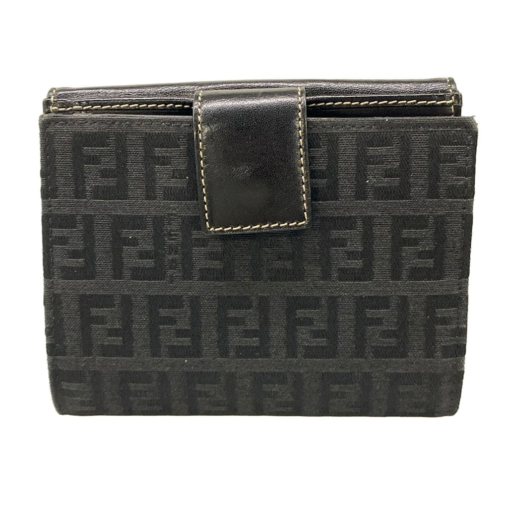 Fendi Bifold Wallet Zucca Pattern Khaki Black Leather — view 2