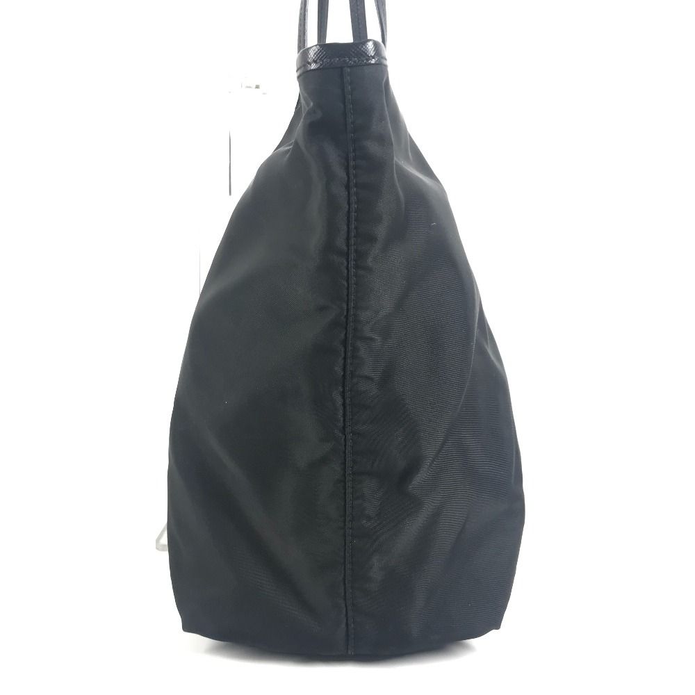 Prada Tote Kaietron Pull Belt Logo Stripe Leather Nylon Black — view 3