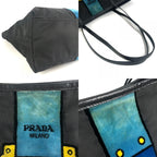 Prada Tote Kaietron Pull Belt Logo Stripe Leather Nylon Black — view 7