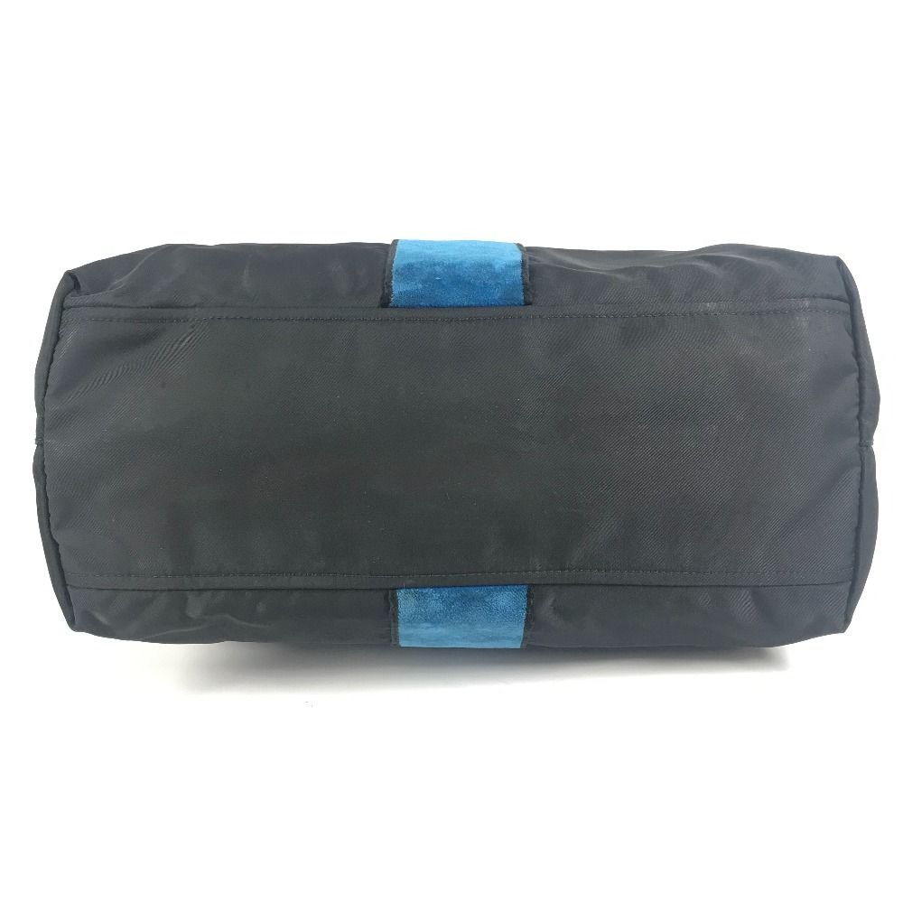 Prada Tote Kaietron Pull Belt Logo Stripe Leather Nylon Black — view 5