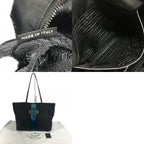 Prada Tote Kaietron Pull Belt Logo Stripe Leather Nylon Black — view 9