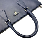 Prada Business Tote Triangle Logo Saffiano Leather Navy Capacity Easy to Use — view 6