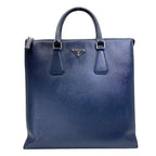 Prada Business Tote Triangle Logo Saffiano Leather Navy Capacity Easy to Use
