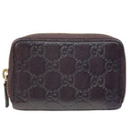 Gucci Guccissima Coin Purse Card Case Zip Around GG Logo Leather Dark Brown