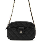 Chanel Chain Shoulder Bag Quilted CC Logo Caviar Leather Black