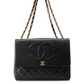 Chanel Chain Shoulder Bag Quilted CC Logo Jumbo CC Double Caviar Leather Black