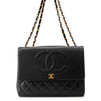 Chanel Chain Shoulder Bag Quilted CC Logo Jumbo CC Double Caviar Leather Black