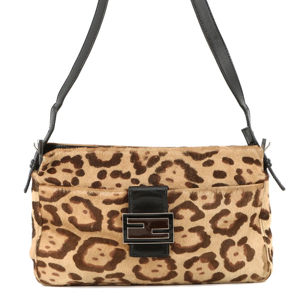 Fendi Shoulder Bag FF Leopard Calf Hair Leather