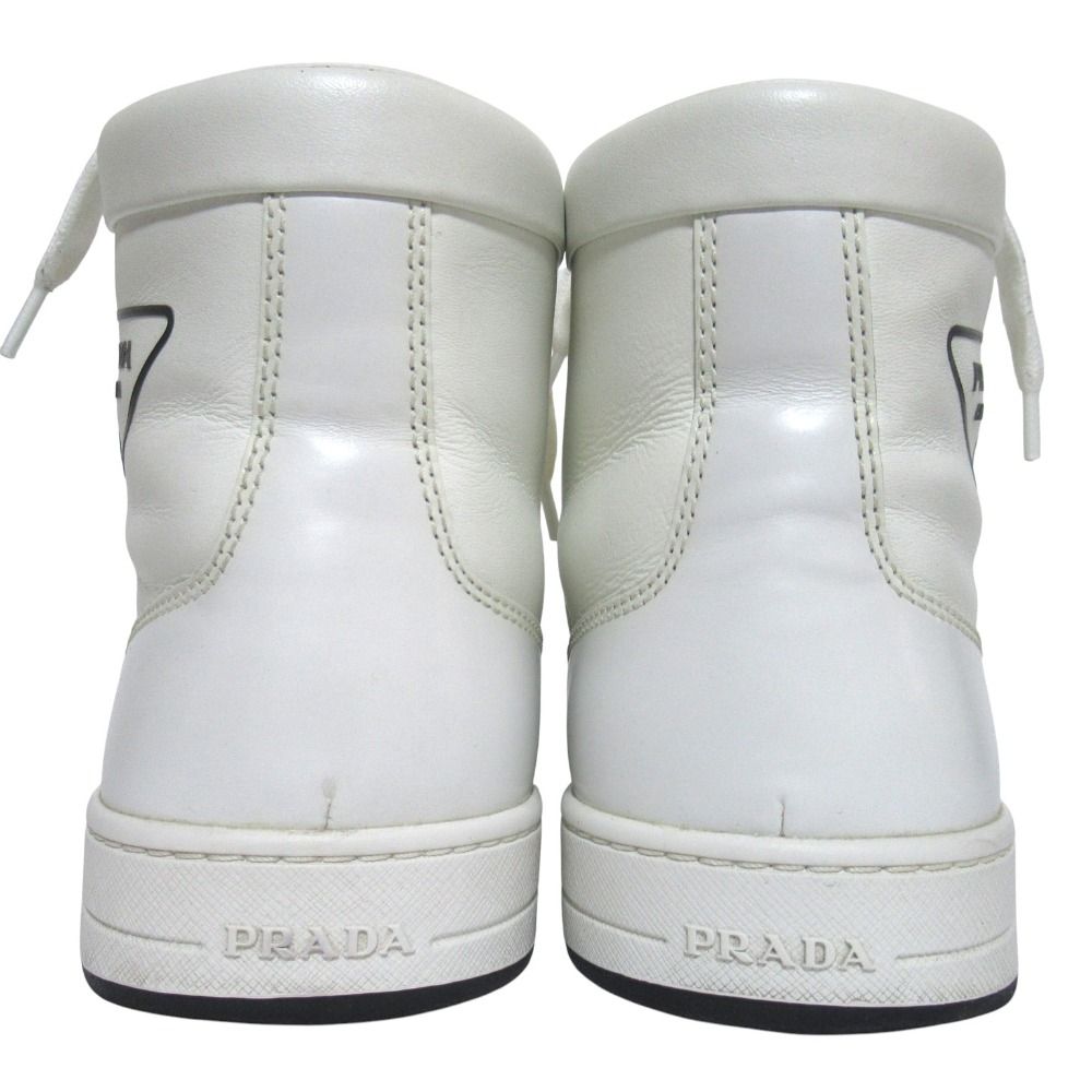 Prada Triangle Logo Leather High Cut Sneakers Shoes 179 8.5 White — view 4