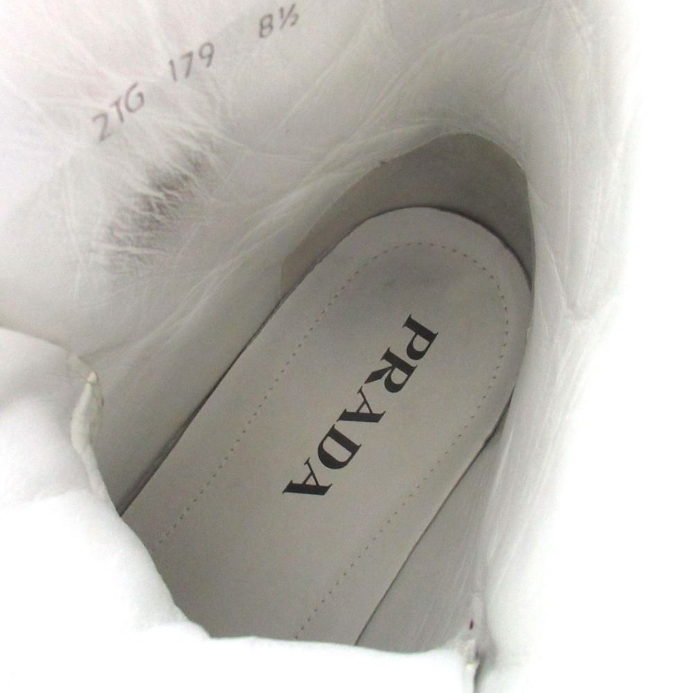 Prada Triangle Logo Leather High Cut Sneakers Shoes 179 8.5 White — view 6