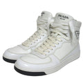 Prada Triangle Logo Leather High Cut Sneakers Shoes 179 8.5 White