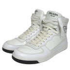 Prada Triangle Logo Leather High Cut Sneakers Shoes 179 8.5 White