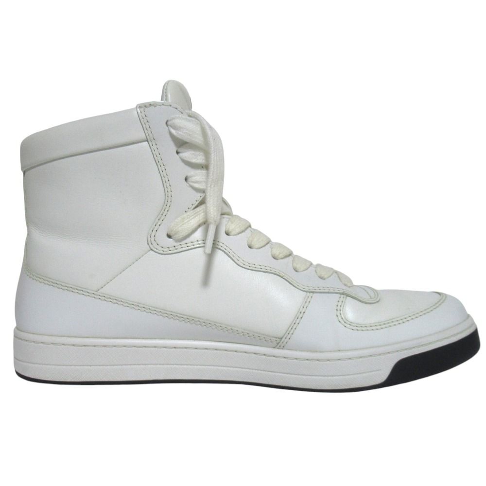 Prada Triangle Logo Leather High Cut Sneakers Shoes 179 8.5 White — view 3