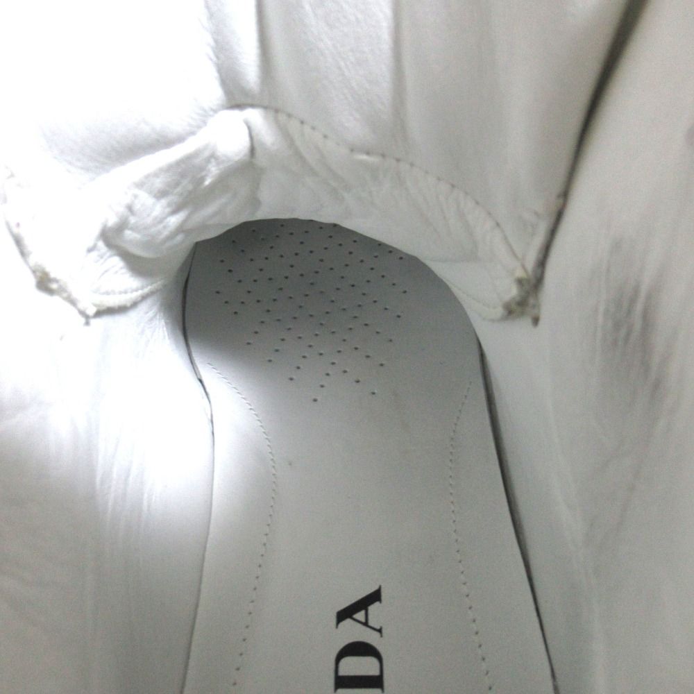 Prada Triangle Logo Leather High Cut Sneakers Shoes 179 8.5 White — view 9