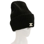 Celine Seamless Cashmere Triomphe Knit Cap Hat TU 53 cm Black — view 9
