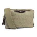 Prada Logo Jacquard Canvas Shoulder Bag Beige