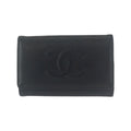 Chanel Vintage CC Logo 6 Rows Black Gold Caviar Leather Key Case Key Holder