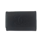 Chanel Vintage CC Logo 6 Rows Black Gold Caviar Leather Key Case Key Holder