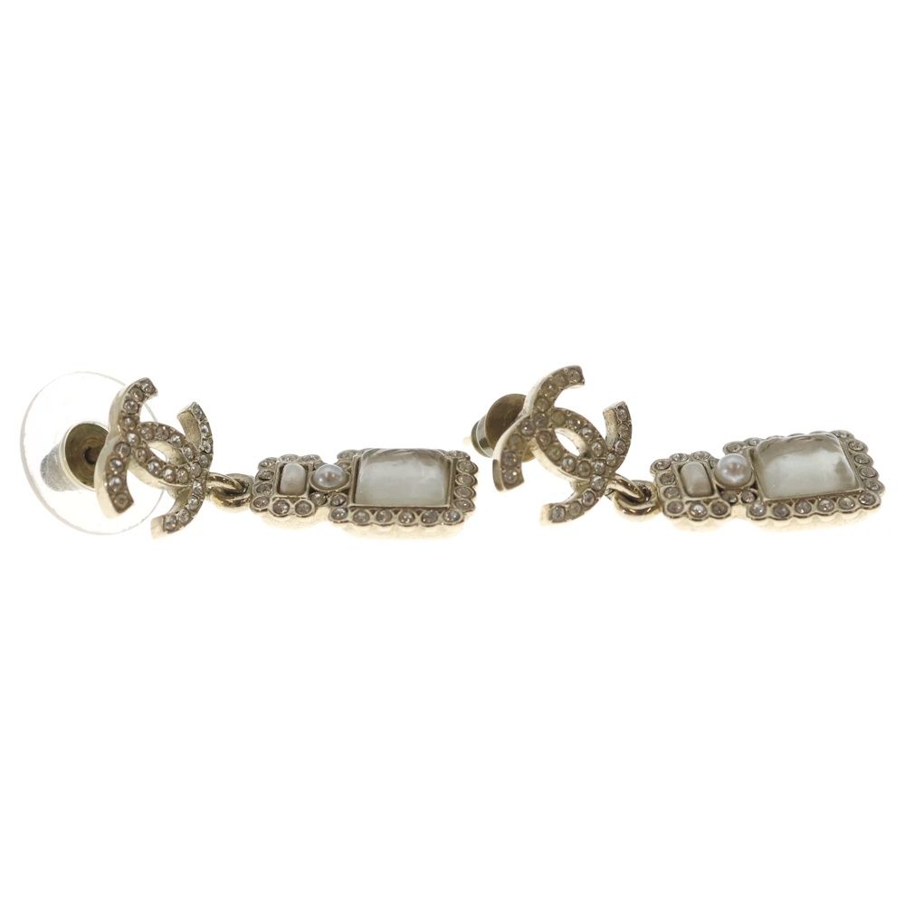 Chanel CC Logo Rhinestone Bottle Motif Earrings Gold — view 4