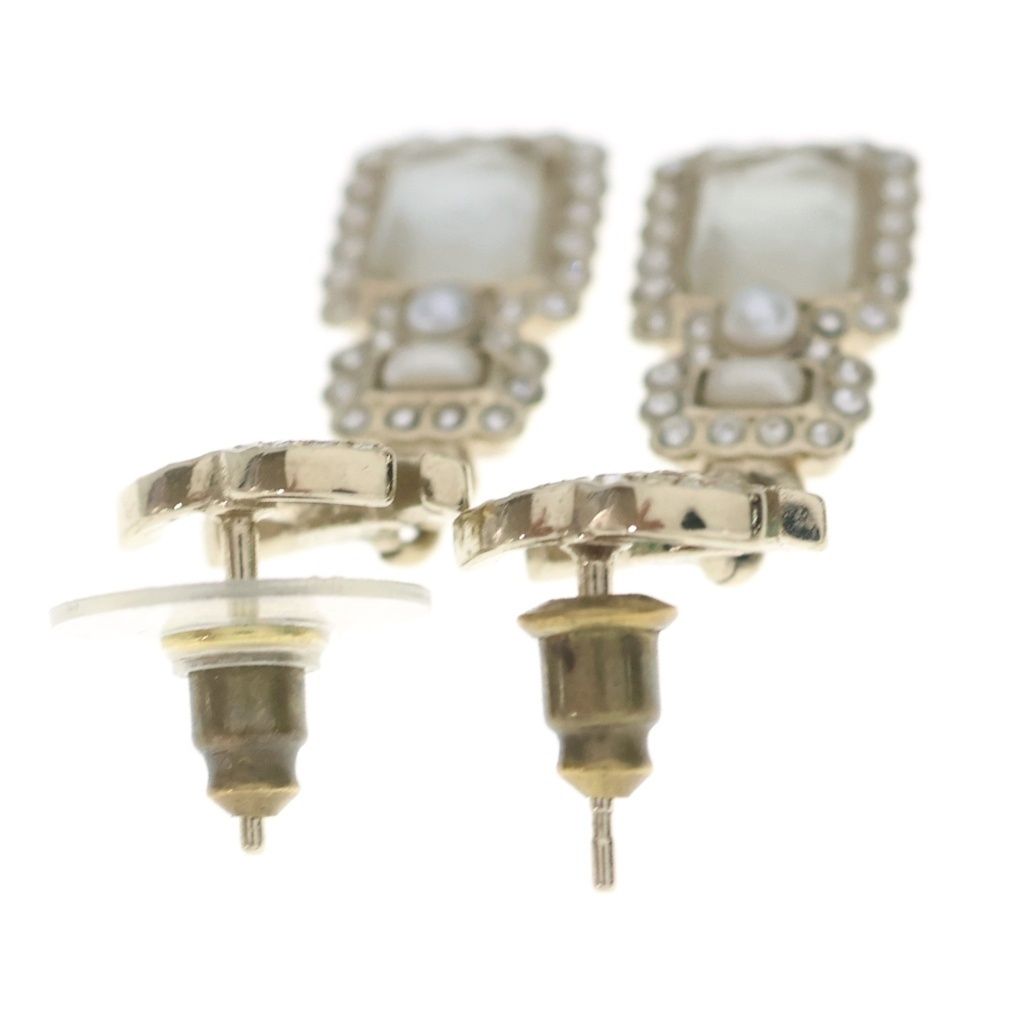 Chanel CC Logo Rhinestone Bottle Motif Earrings Gold — view 2