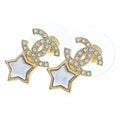 Chanel CC Logo Rhinestone Earrings Star White