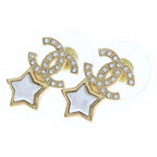 Chanel CC Logo Rhinestone Earrings Star White