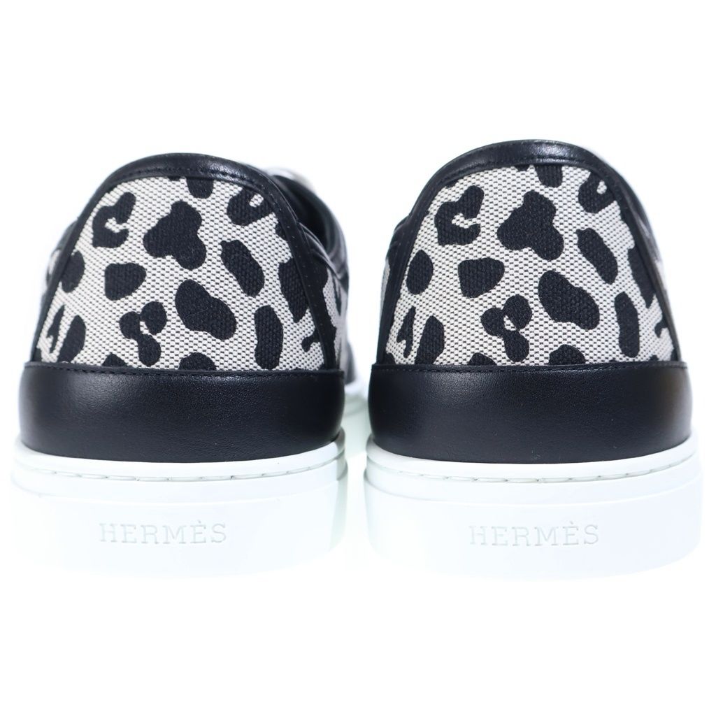 Hermes Get Leopard Print Canvas Leather Sneakers Black White — view 3