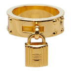 Hermes Kelly Cadena Scarf Ring Gold Red Plated Leather — view 2