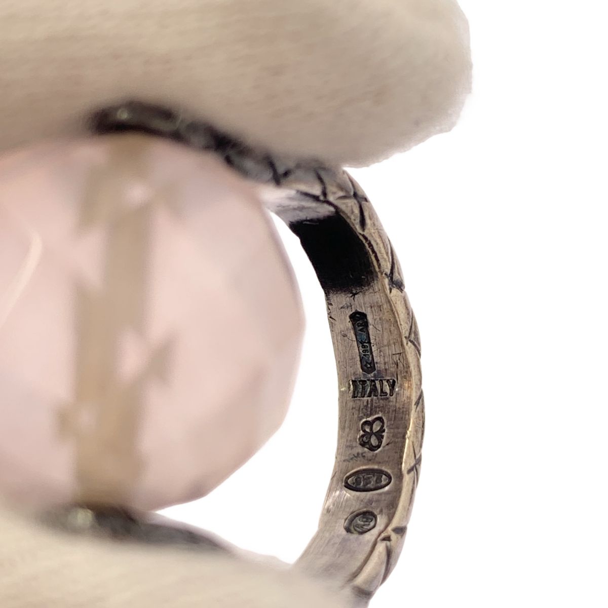 Bottega Veneta Intrecciato Ball Ring Silver Light Pink