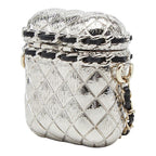 Chanel CC Logo Crown Quilted Airpods Case Silver Gold Metal Plated Rhinestone — view 2
