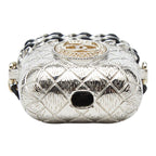 Chanel CC Logo Crown Quilted Airpods Case Silver Gold Metal Plated Rhinestone — view 3
