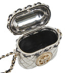 Chanel CC Logo Crown Quilted Airpods Case Silver Gold Metal Plated Rhinestone — view 4