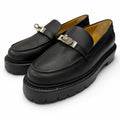 Hermes Moccasins Icon Silver Kelly Leather Loafers Black