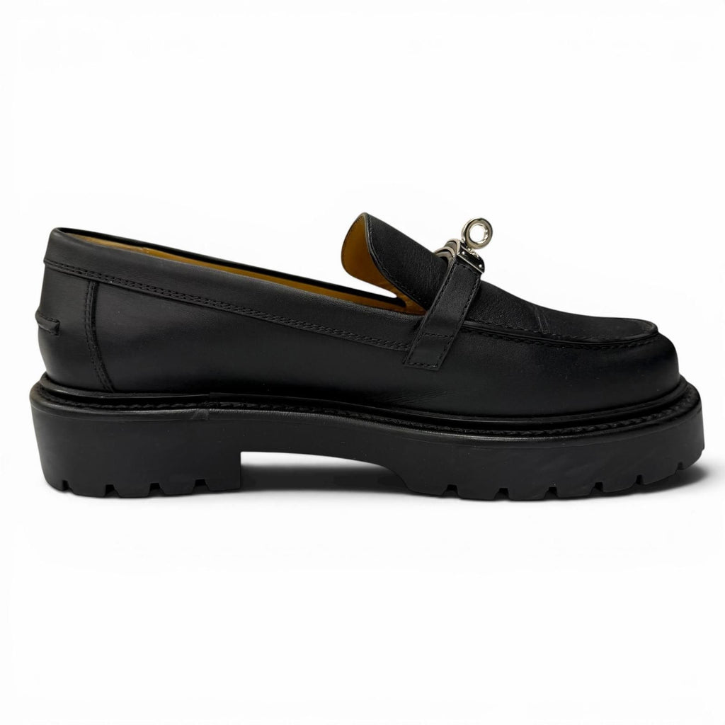 Hermes Moccasins Icon Silver Kelly Leather Loafers Black — view 5