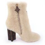 Louis Vuitton LV Bob Line Leather Heels Monogram Boots Short Beige — view 5