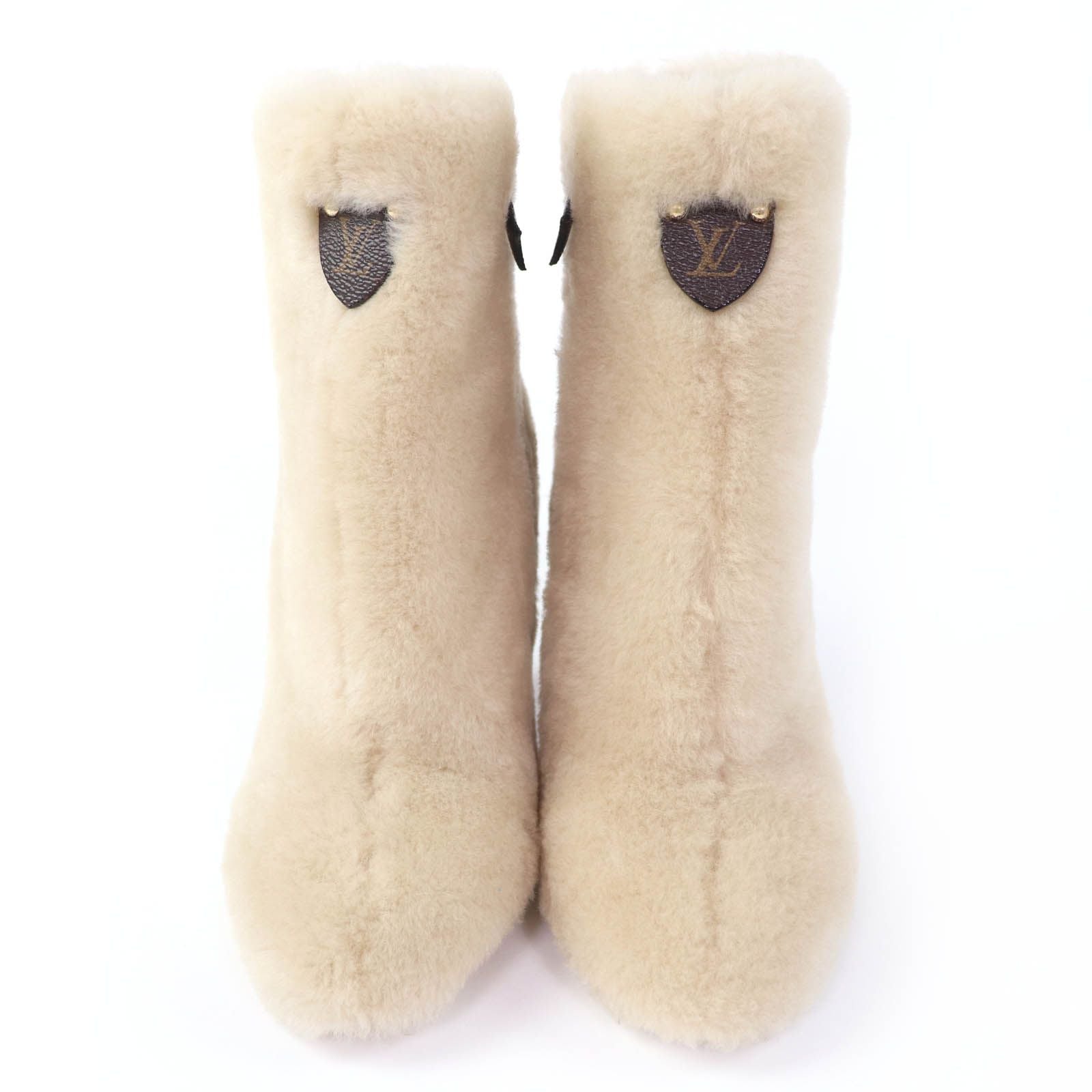 Louis Vuitton LV Bob Line Leather Heels Monogram Boots Short Beige — view 3