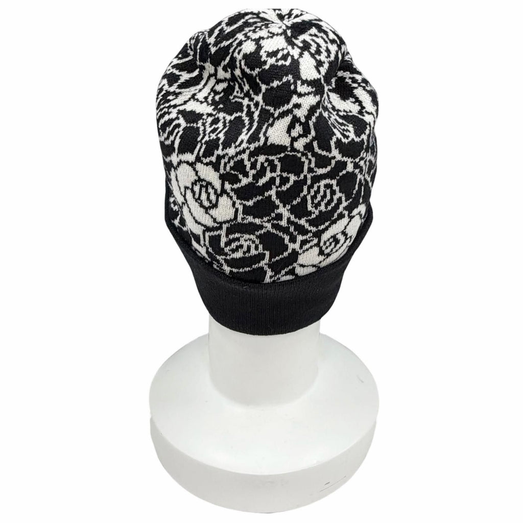 Chanel Cashmere CC Logo Camellia Knit Cap Black White Hat — view 5