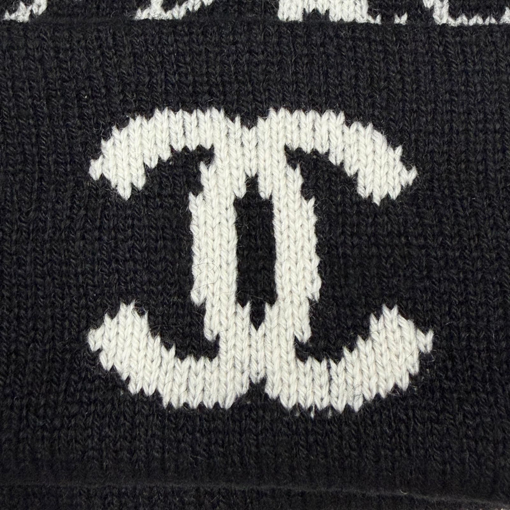 Chanel Cashmere CC Logo Camellia Knit Cap Black White Hat — view 7