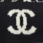 Chanel Cashmere CC Logo Camellia Knit Cap Black White Hat — view 7