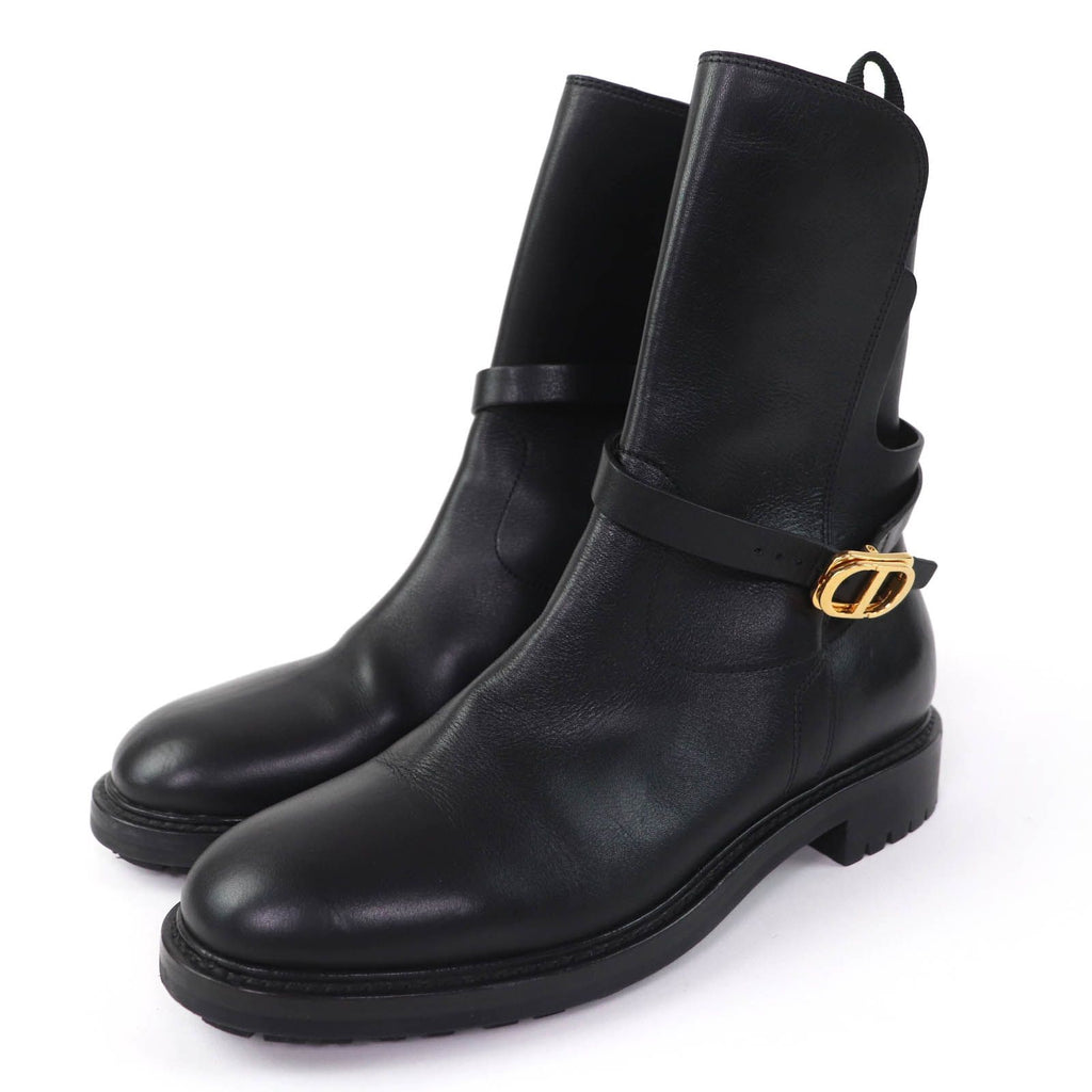 Dior Empreinte Leather Short Boots Black Gold