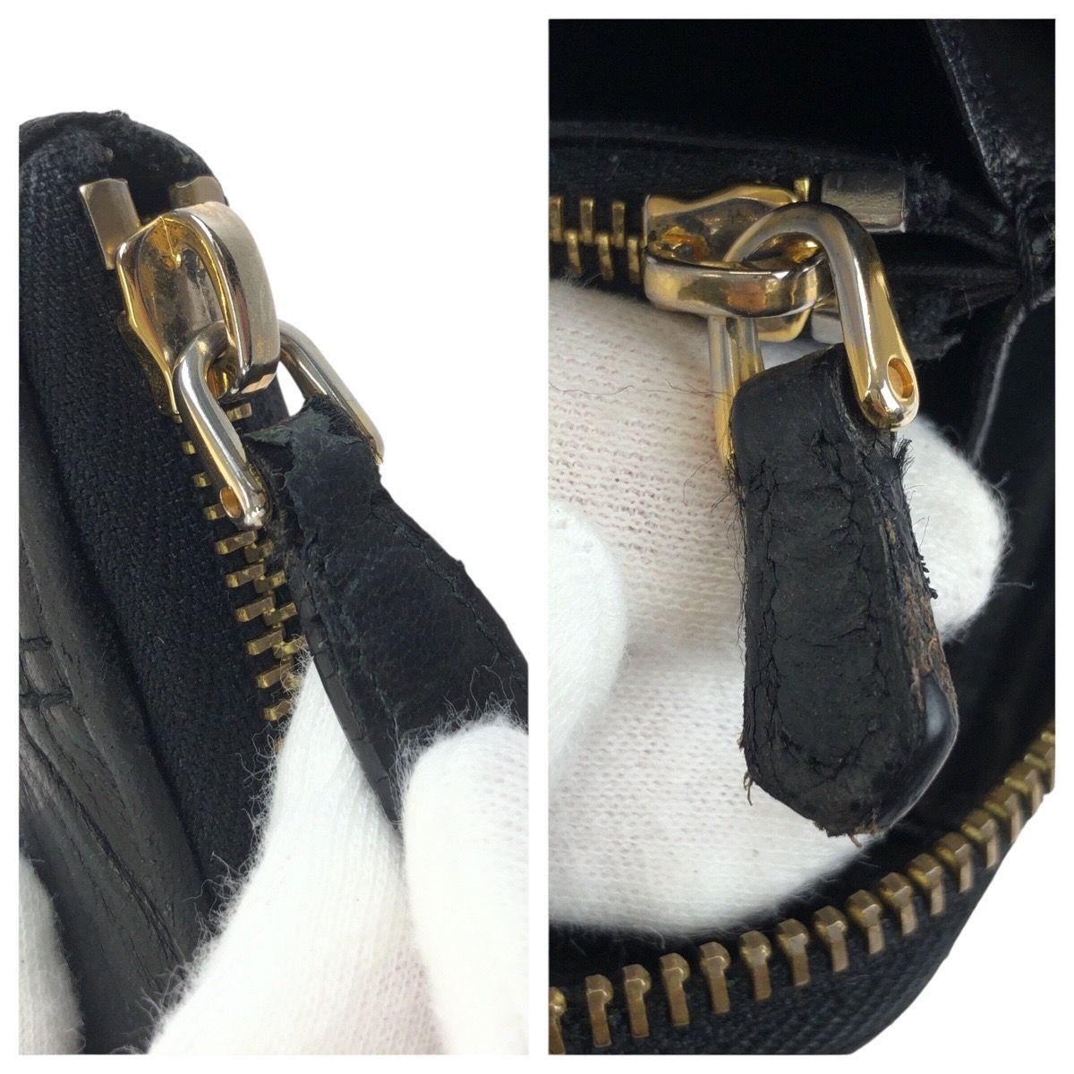 Prada Black Gold Leather Wallet Zip Around — view 7