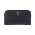 Prada Black Gold Leather Wallet Zip Around