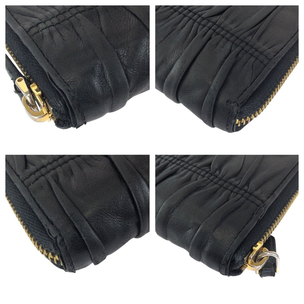 Prada Black Gold Leather Wallet Zip Around — view 4